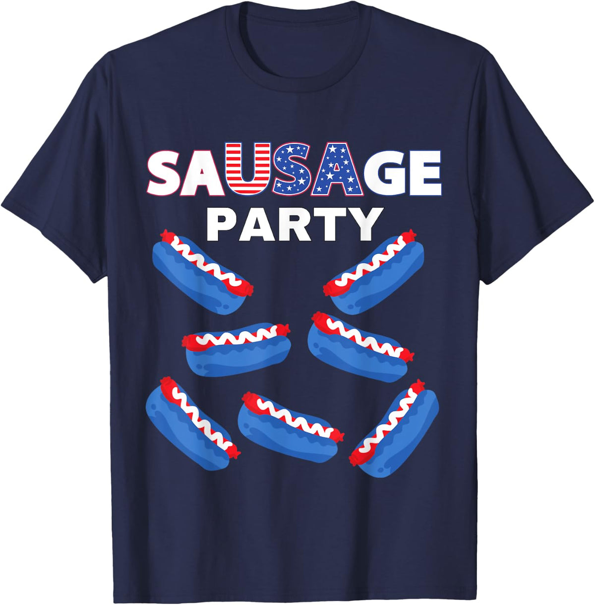 USA Fouth of July Sausage Party - Can't Spell Sausage USA T-Shirt - Navy Blue