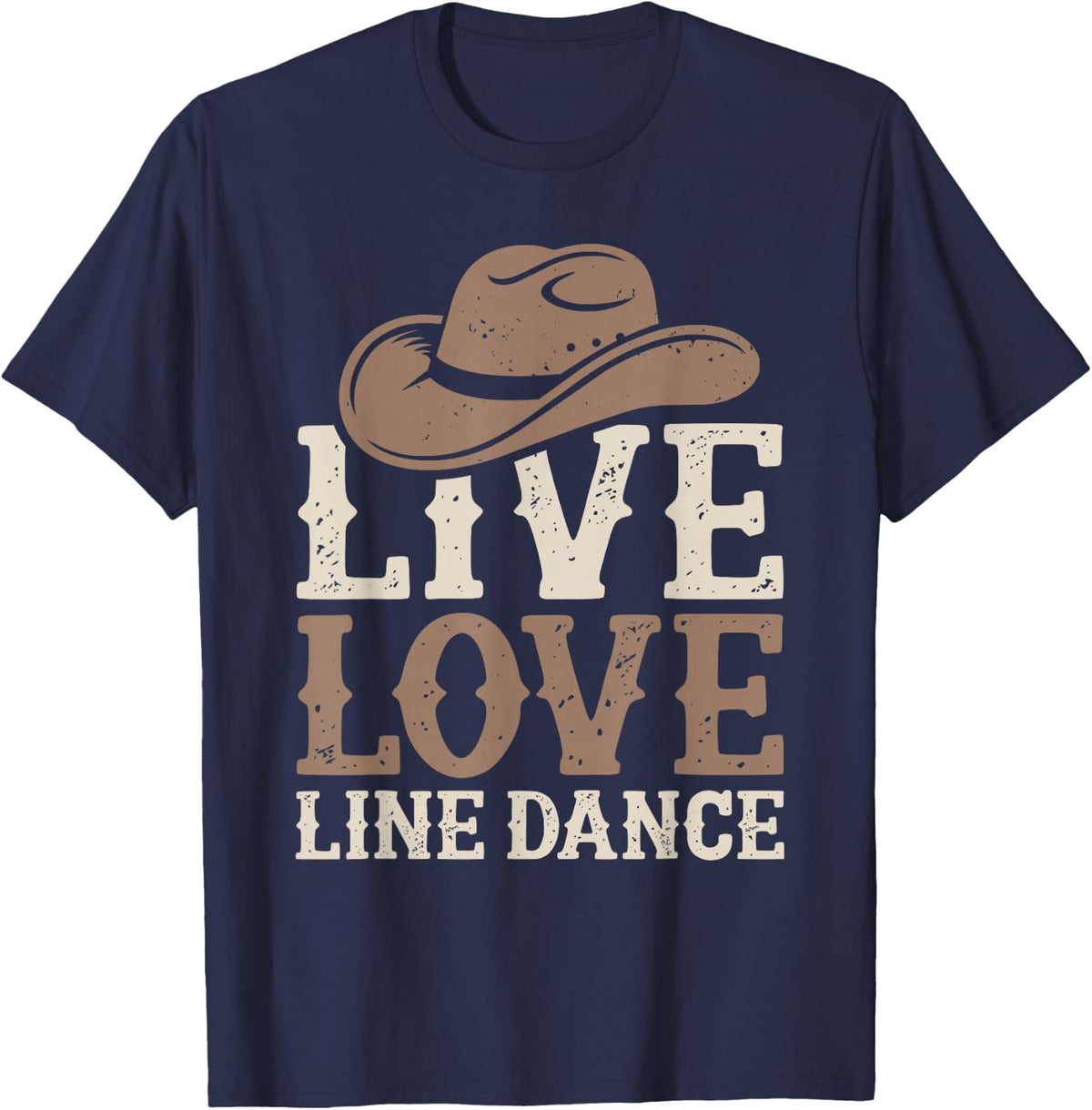 Live Love Line Dance Men Women Western Line Dancing T-Shirt - Navy Blue