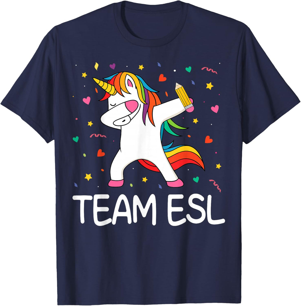 Team ESL - Dabbing Unicorn English Language Teaching Gifts T-Shirt - Navy Blue