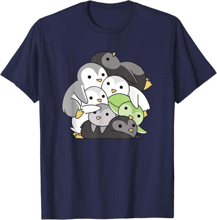Agender Flag Gay Pride Month Lgbtq Agender Penguin T-Shirt - Navy Blue