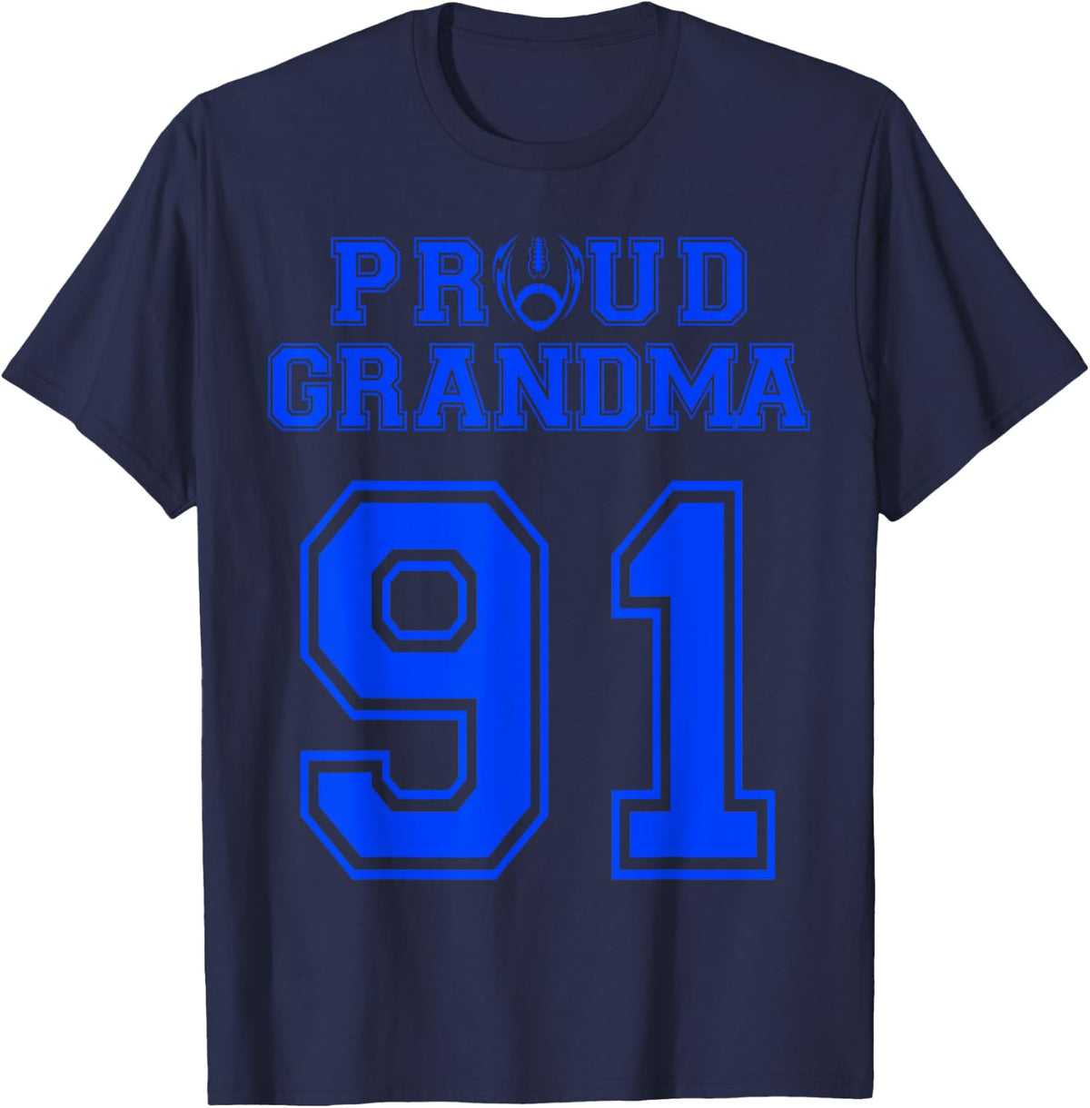 Custom Proud Football Grandma Number 91 B Personalized T-Shirt - Navy Blue