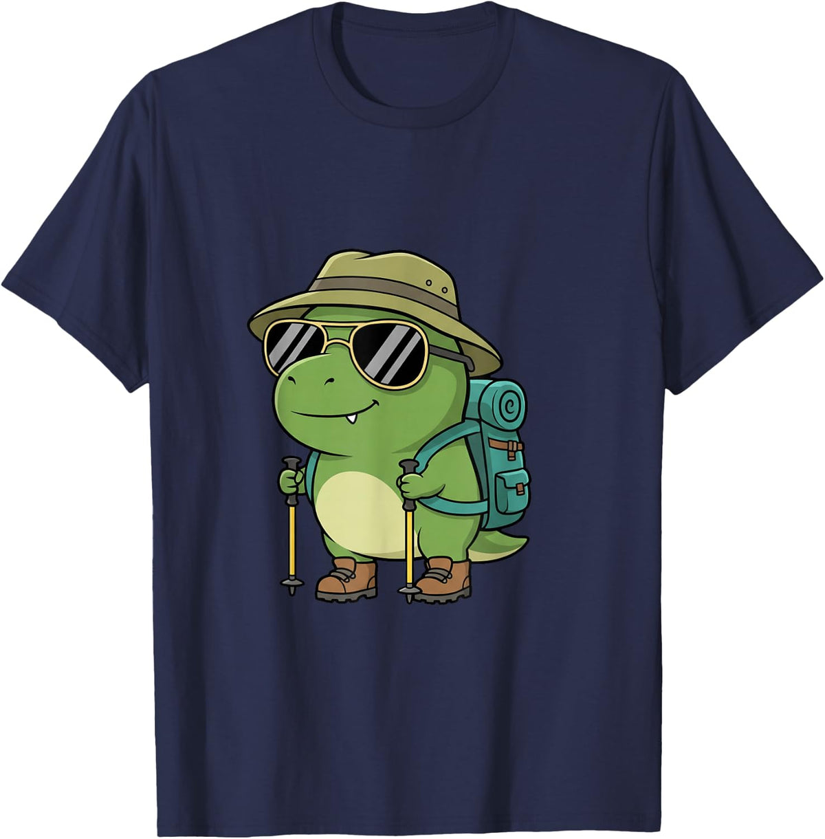 Cute Dinosaur Hiking Camping Funny Outdoor Nature Lover T-Shirt - Navy Blue
