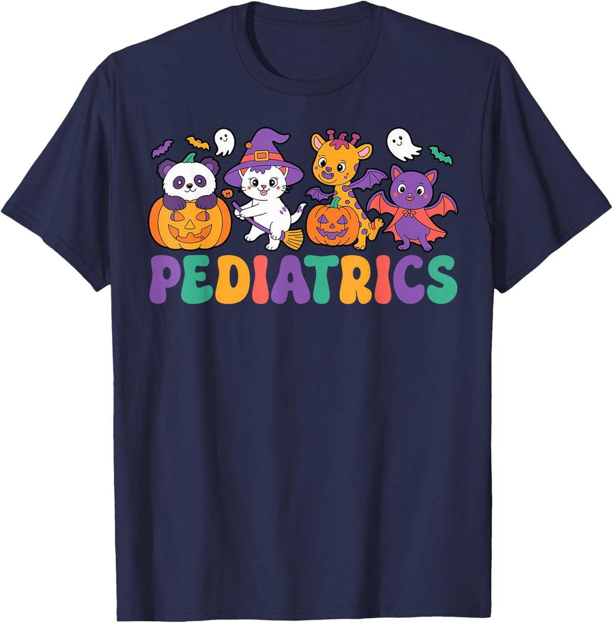 PEDS Nursing Spooky Pediatric Nurse Halloween Costume T-Shirt - Navy Blue