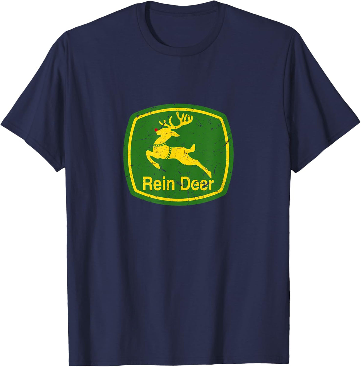 Rein Deer Christmas Parody | Funny Holiday Farm Tractor Joke T-Shirt - Navy Blue