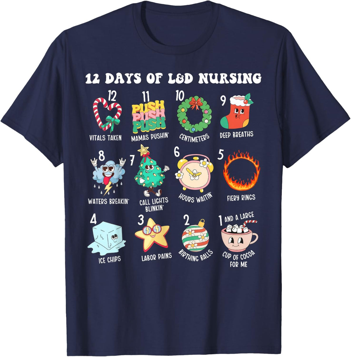 12 Days Of L&D Unit Nursing Labor & Delivery Nurse Christmas T-Shirt - Navy Blue