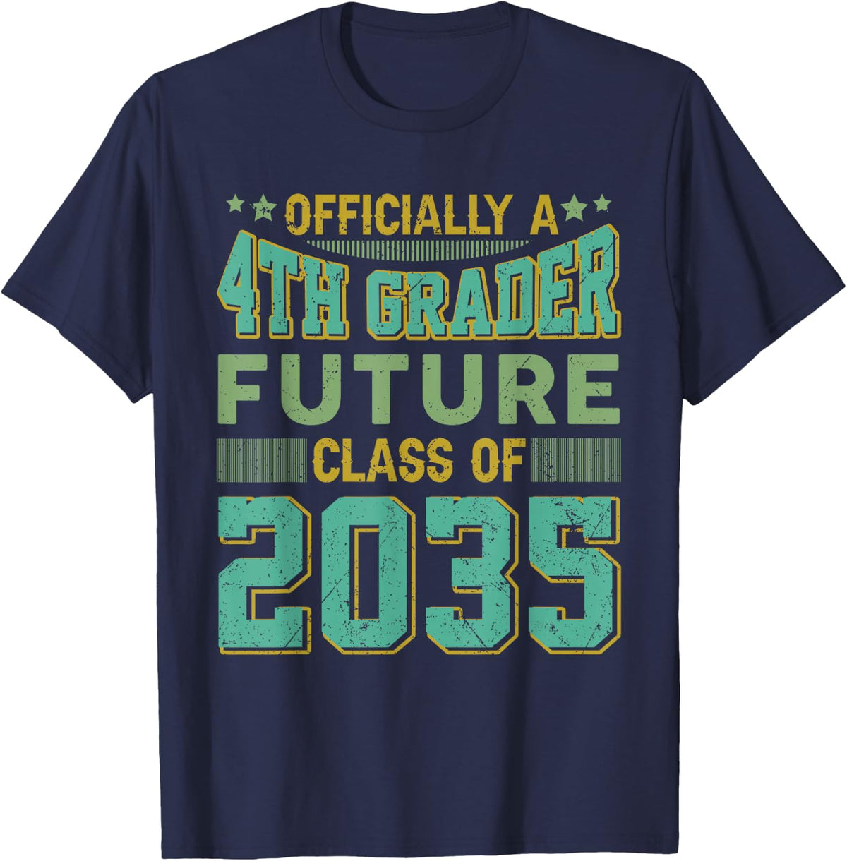 Officially a 4th Grader Future Class of 2035 Retro First Day T-Shirt - Navy Blue