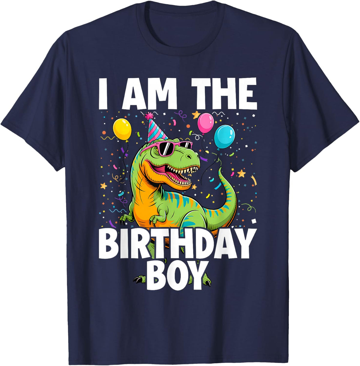 I Am The Birthday Boy Trex Dino Party Family Match Boys Kids T-Shirt - Navy Blue
