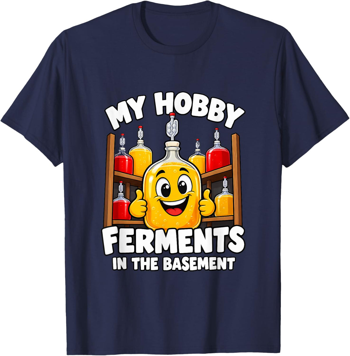 My Hobby Ferments in The Basement Beer Lover T-Shirt - Navy Blue