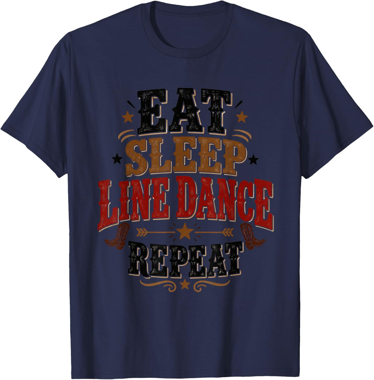 Eat Sleep Line Dance Repeat Country Dancing T-Shirt - Navy Blue