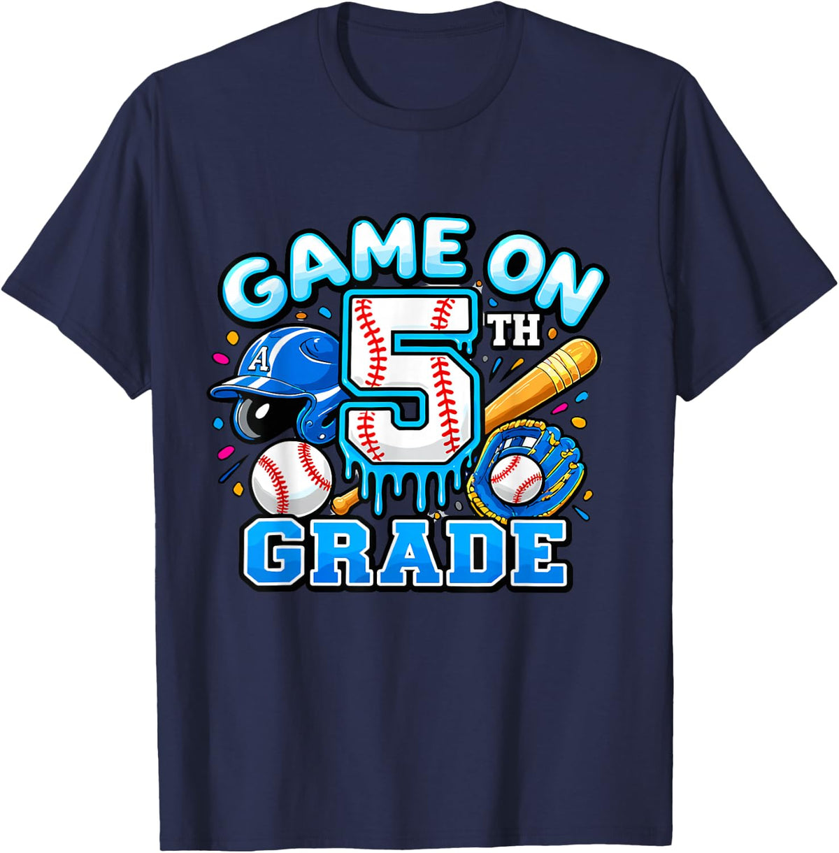 Game On 5th Grade Baseball Back to School Kid's First Day T-Shirt - Navy Blue