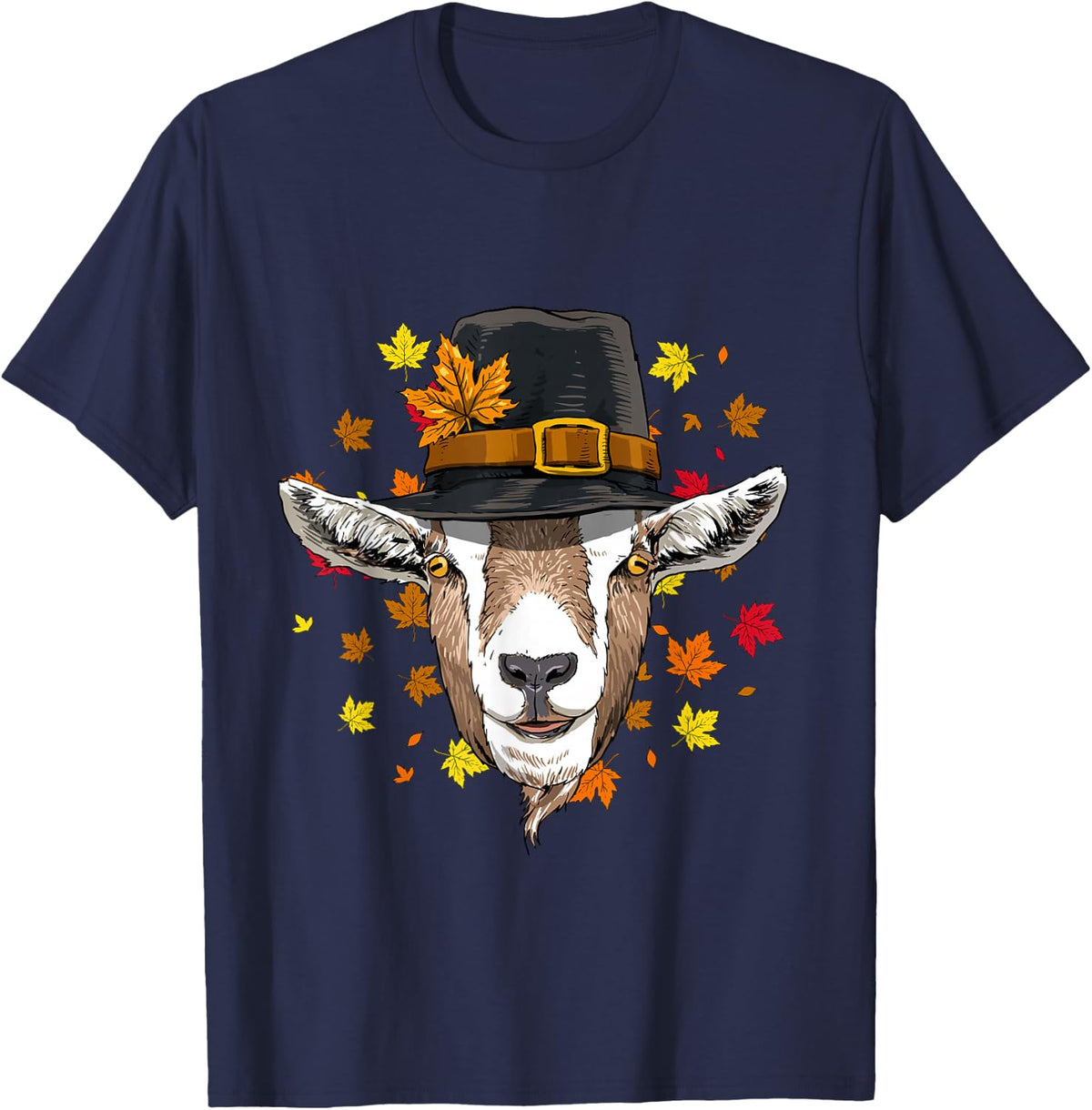 Thanksgiving Goat Pilgrim Turkey Day Autumn Fall Goat Lover T-Shirt - Navy Blue