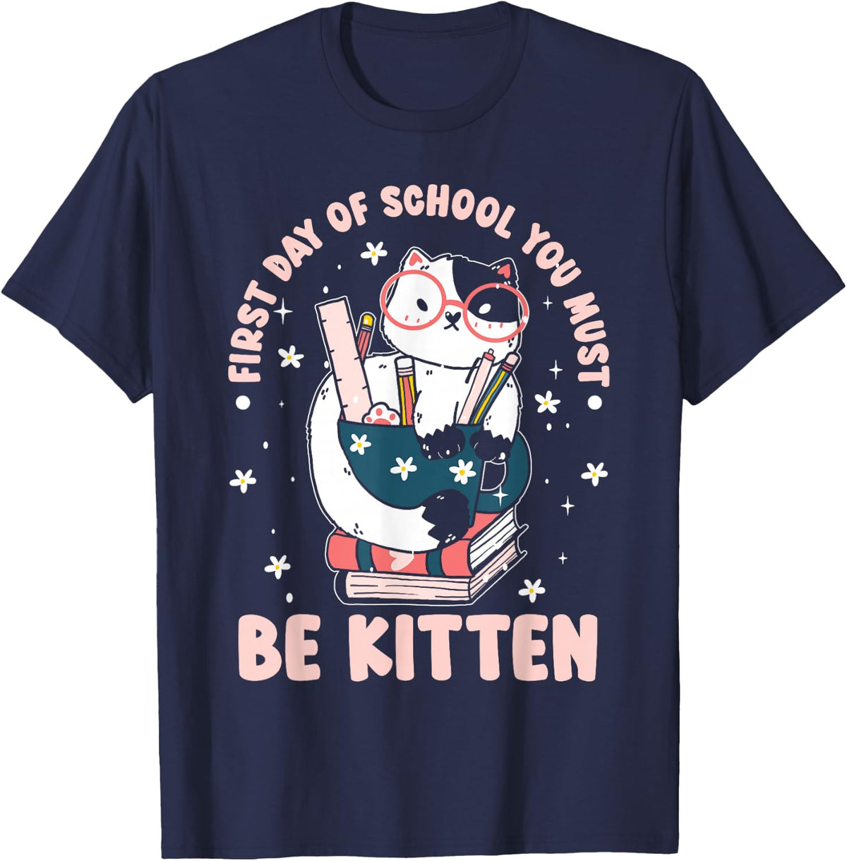 Cute Cat First Day Of School T-Shirt - Navy Blue