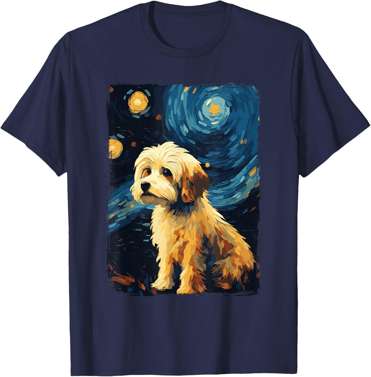 Havanese Dog Starry Night T-Shirt - Navy Blue