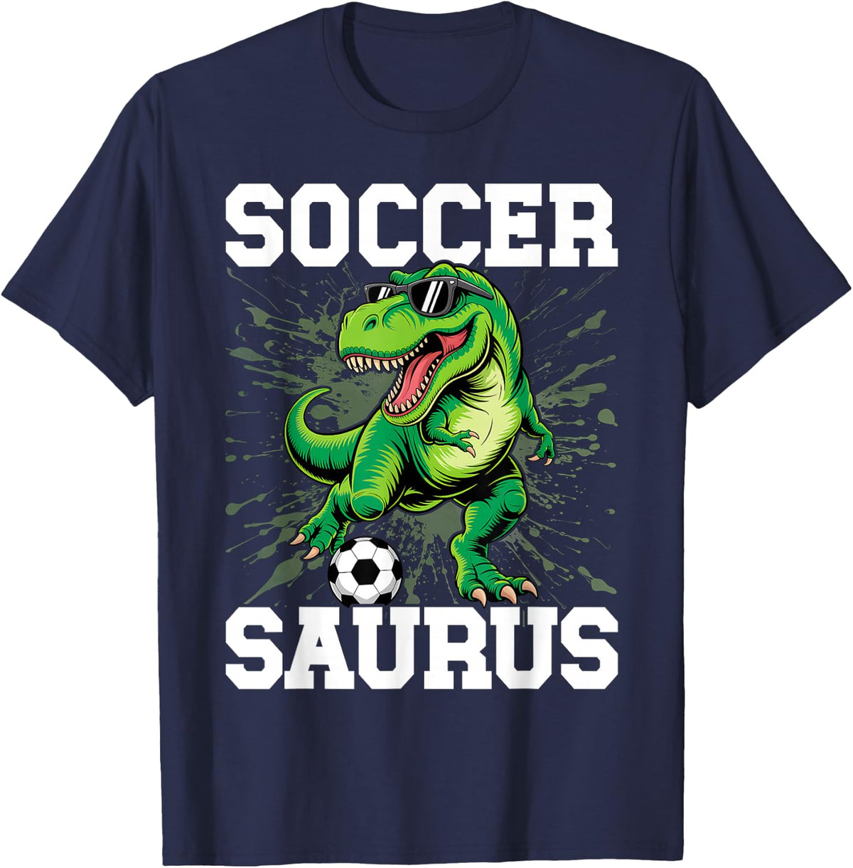 T-Rex Playing Soccer Football Dinosaur Soccer Player T-Shirt - Navy Blue