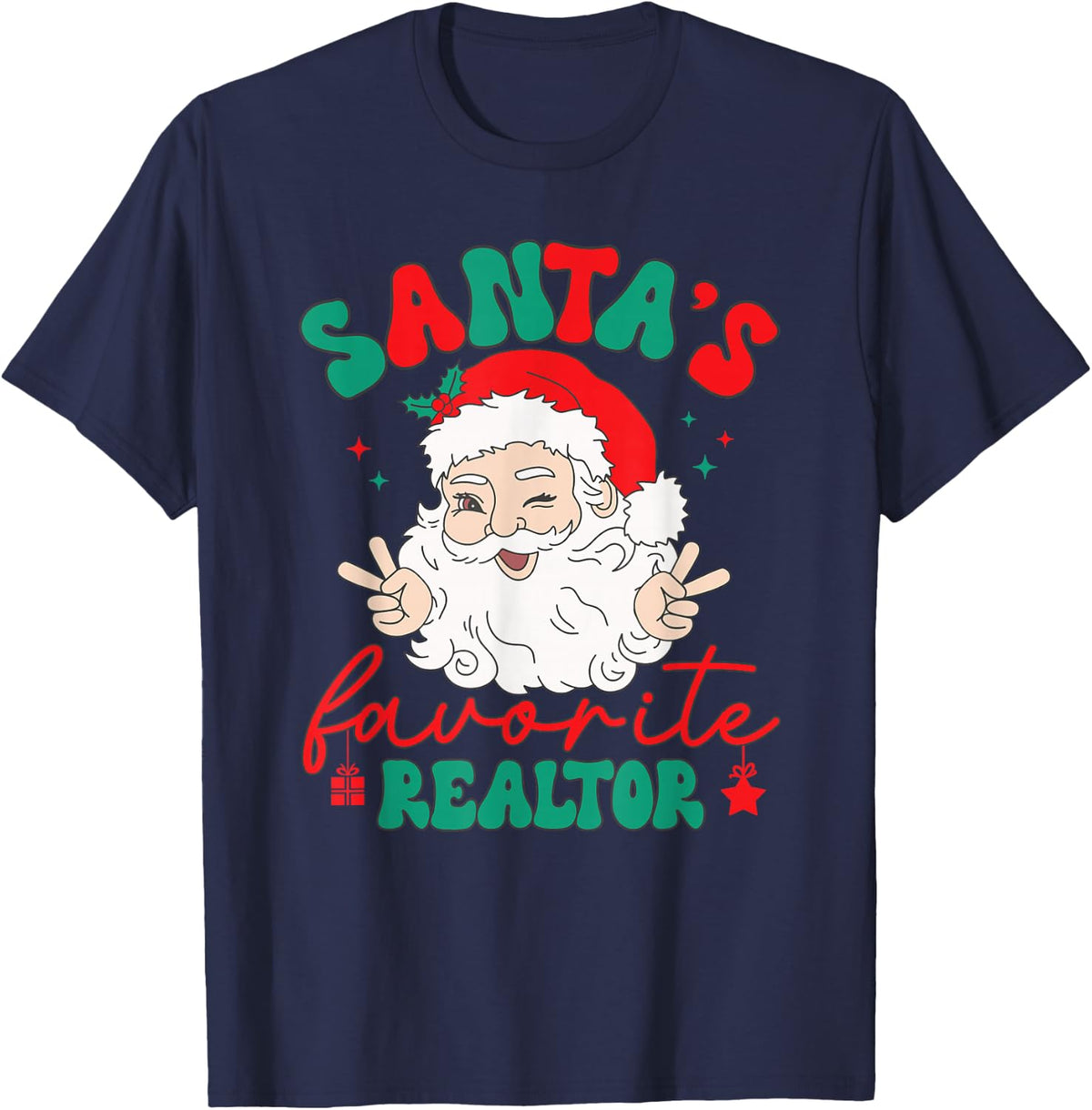 Santa's Favorite Realtor Funny Real Estate Agent Christmas Women Kids Men T-Shirt - Navy Blue