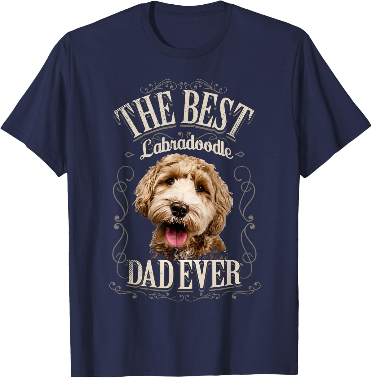 Best Labradoodle Dad Ever Hungarian Dog Vintage Gifts T-Shirt - Navy Blue