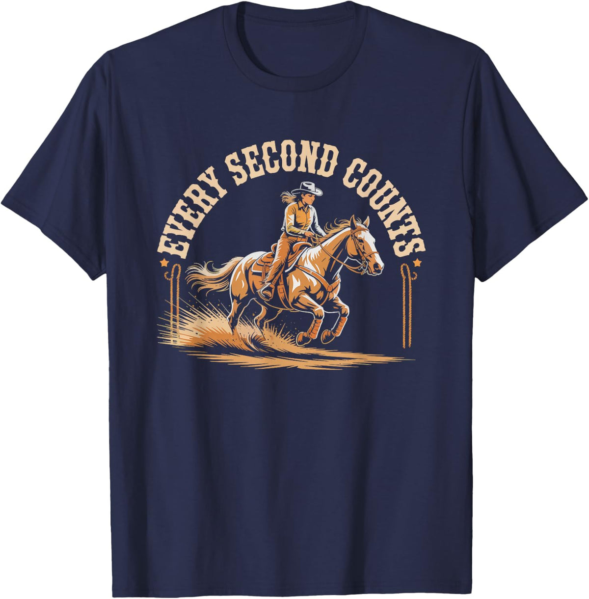 Barrel Racing Mom Stopwatch Every Second Counts Arena T-Shirt - Navy Blue