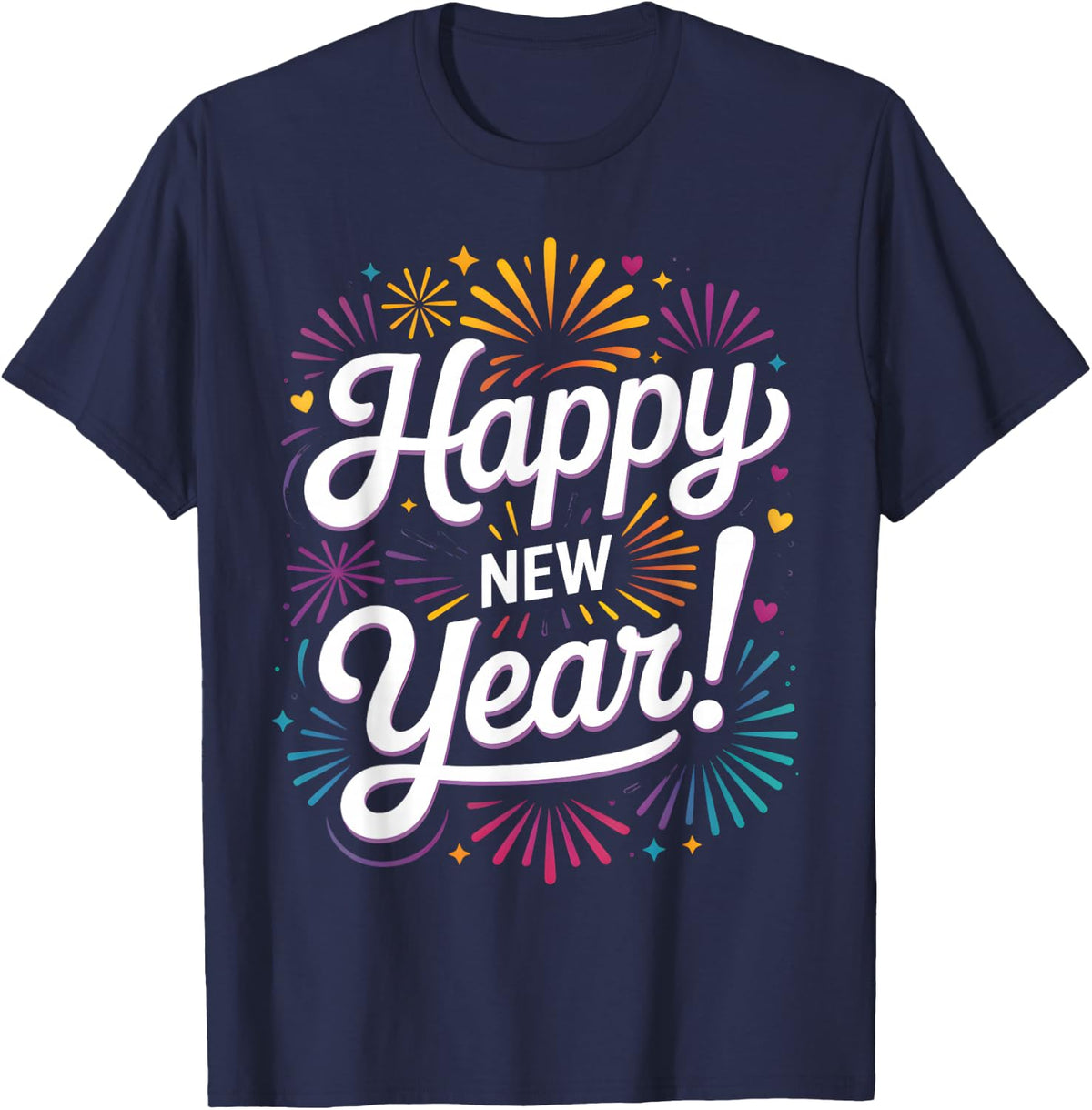 Happy New Year Fireworks Art NYE Celebration Family Matching T-Shirt - Navy Blue