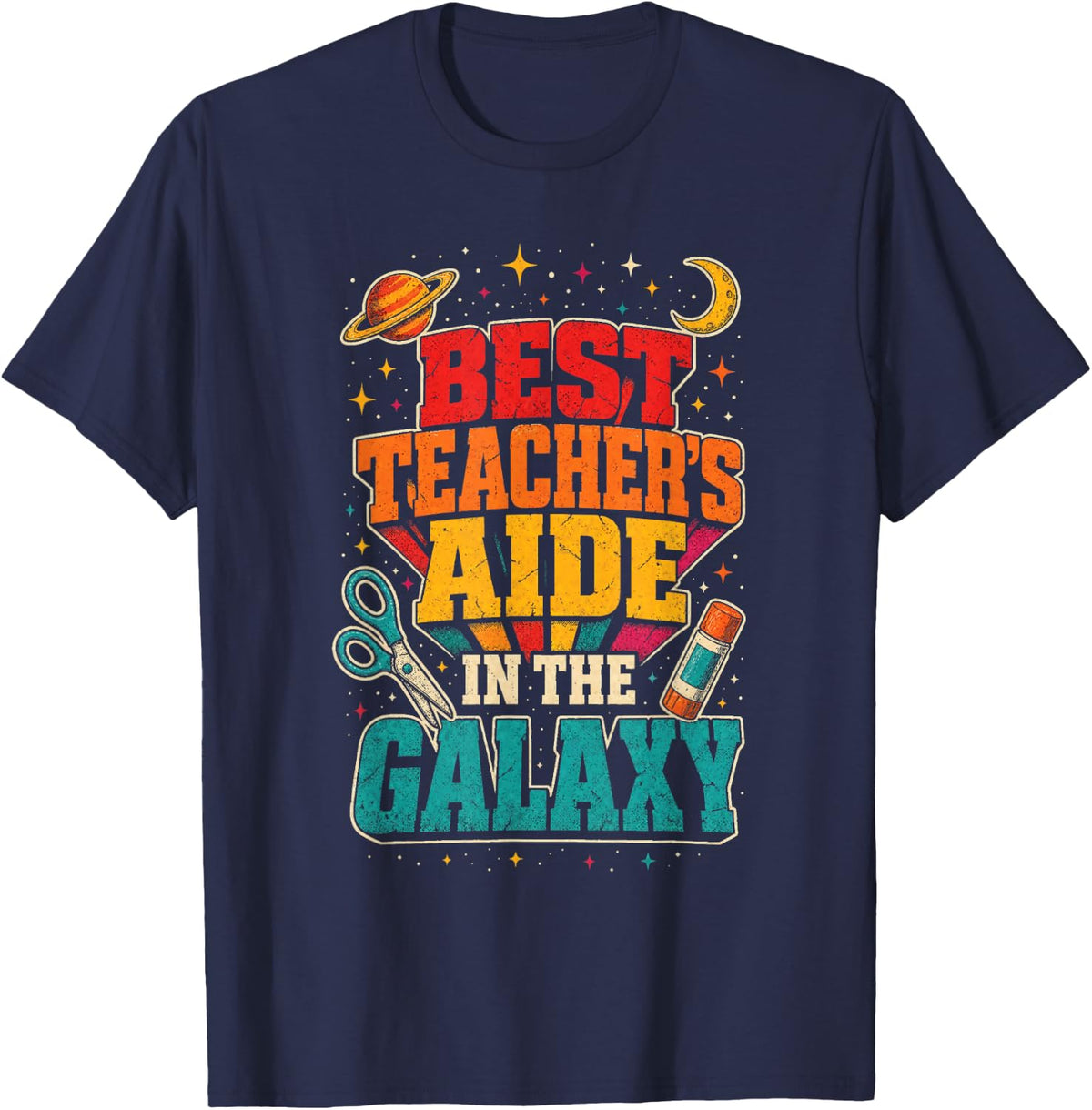 Teacher's Aide in The Galaxy Paraprofessional Elementary T-Shirt - Navy Blue