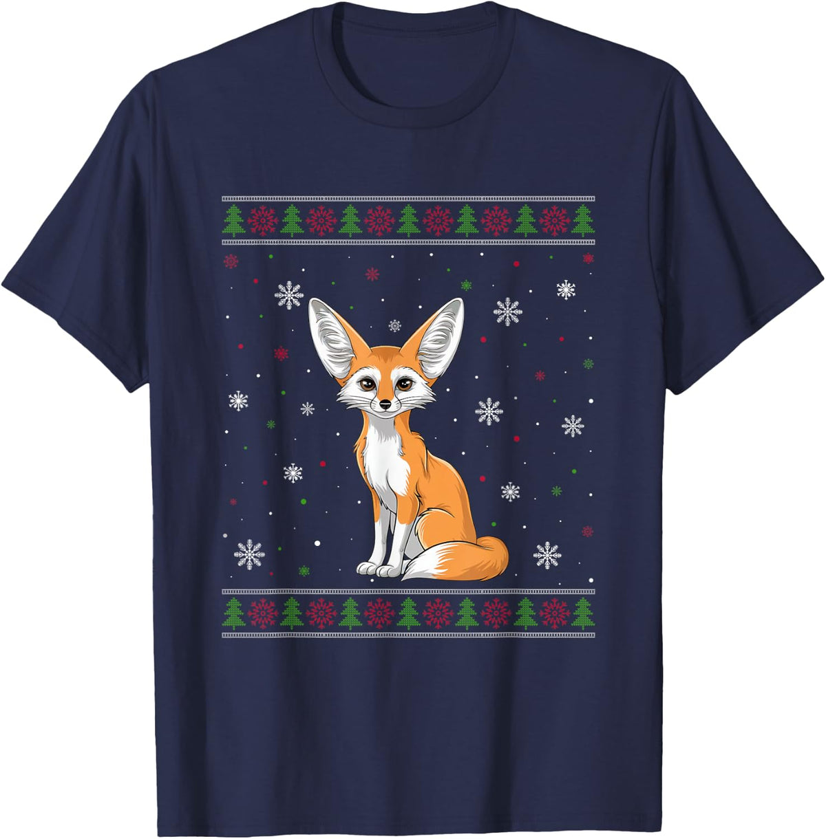 Fennec Fox Christmas Sweater Men Women Kids Xmas Funny T-Shirt - Navy Blue