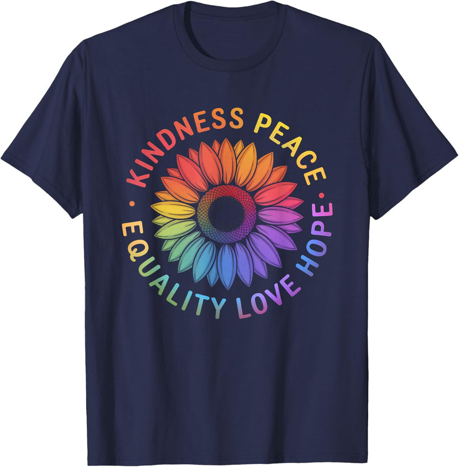 Sunflower Rainbow LGBTQ+ Gay Pride Month LGBT Ally T-Shirt - Navy Blue