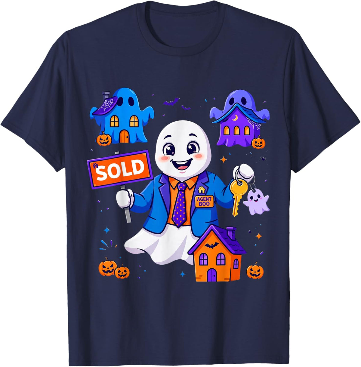 Realtor Real Estate Agent Property Halloween Boo Crew T-Shirt - Navy Blue