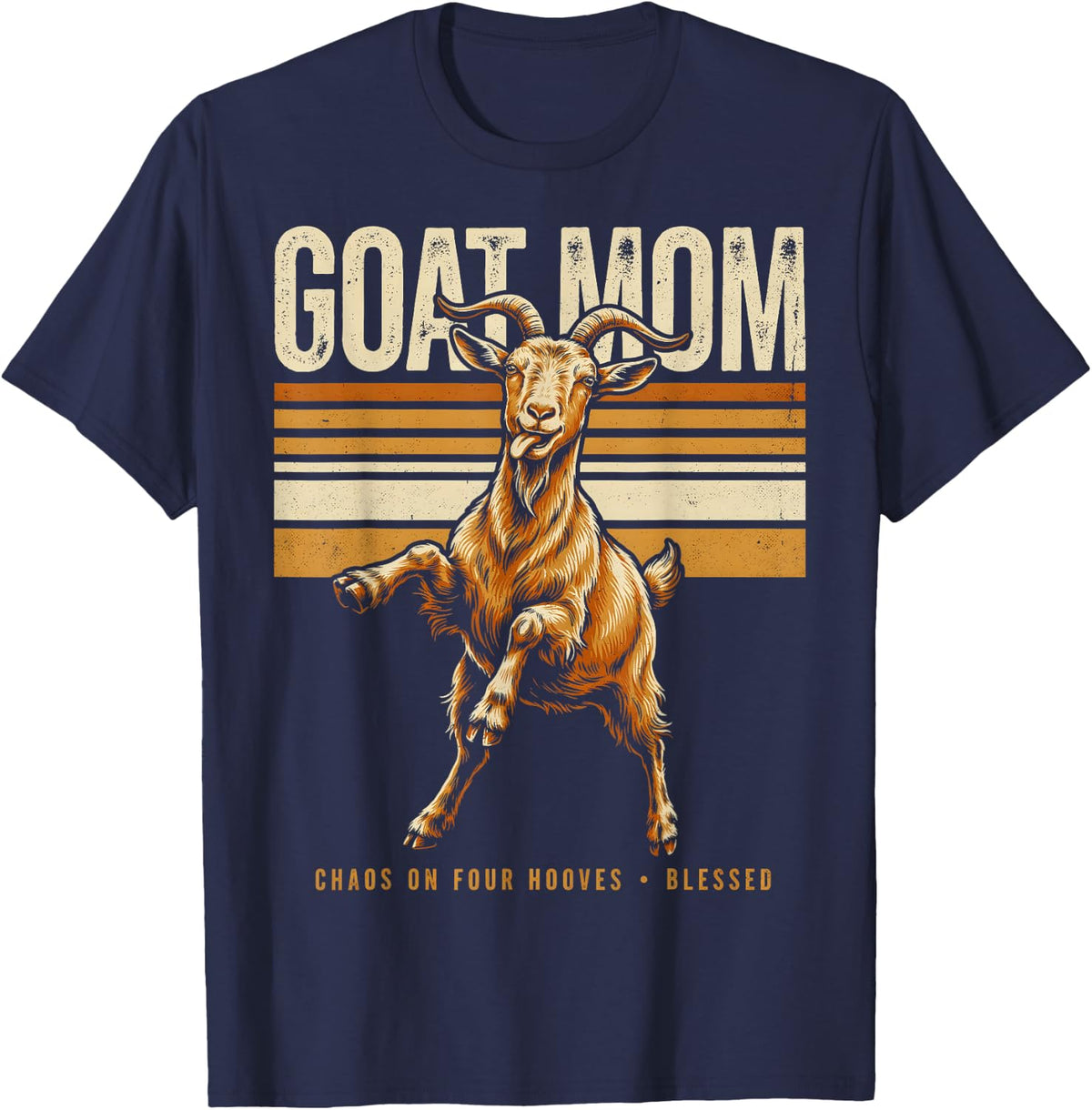 Goat Mom Chaos On Four Hooves Blessed Farm T-Shirt - Navy Blue