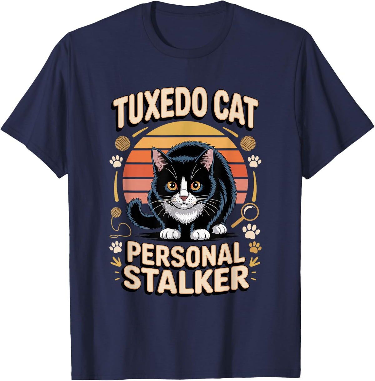 Tuxedo Cat Personal Stalker T-Shirt - Navy Blue