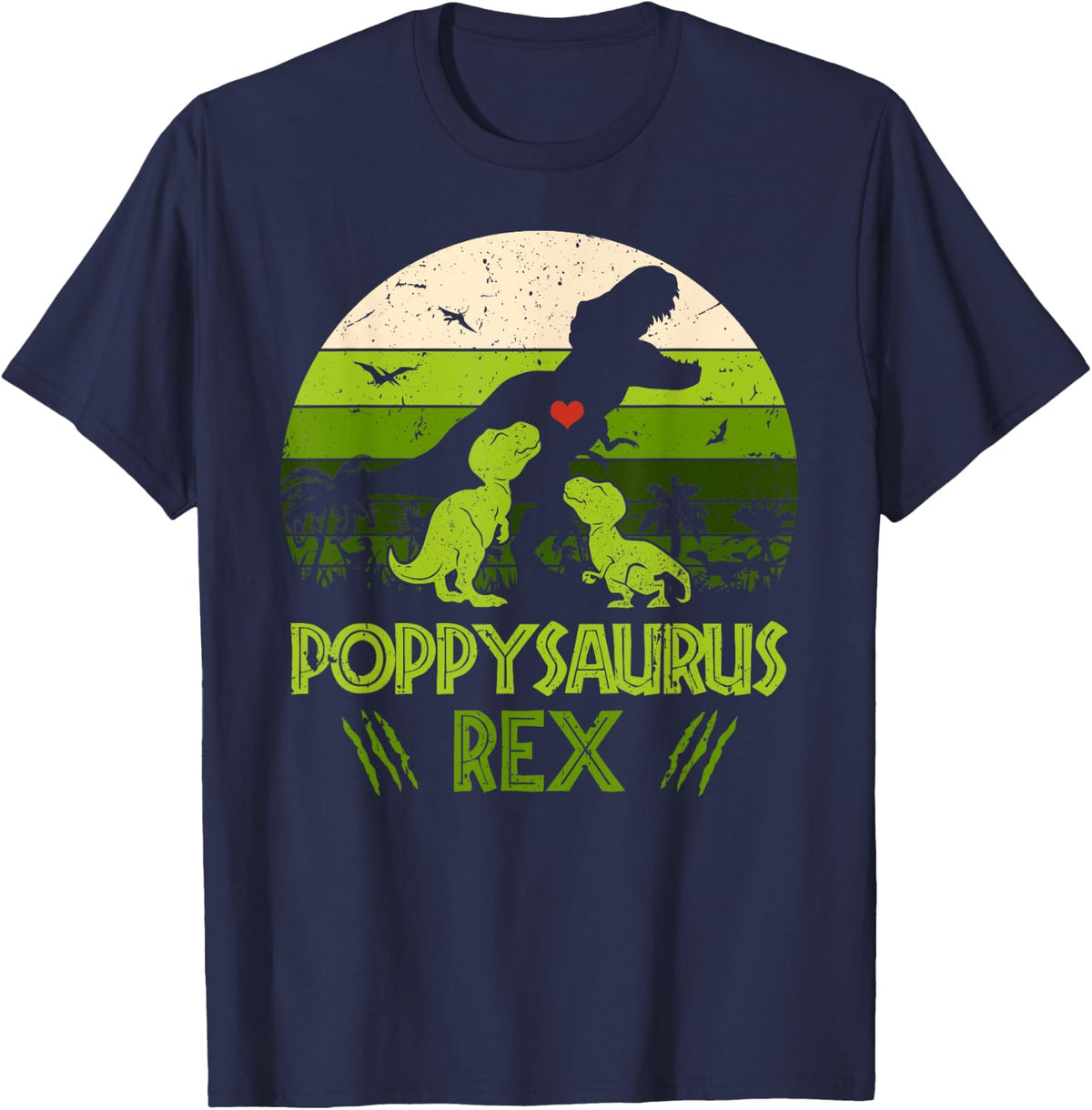 Poppysaurus Rex 2 Kids Sunset Tshirt For Fathers Day Gift T-Shirt - Navy Blue