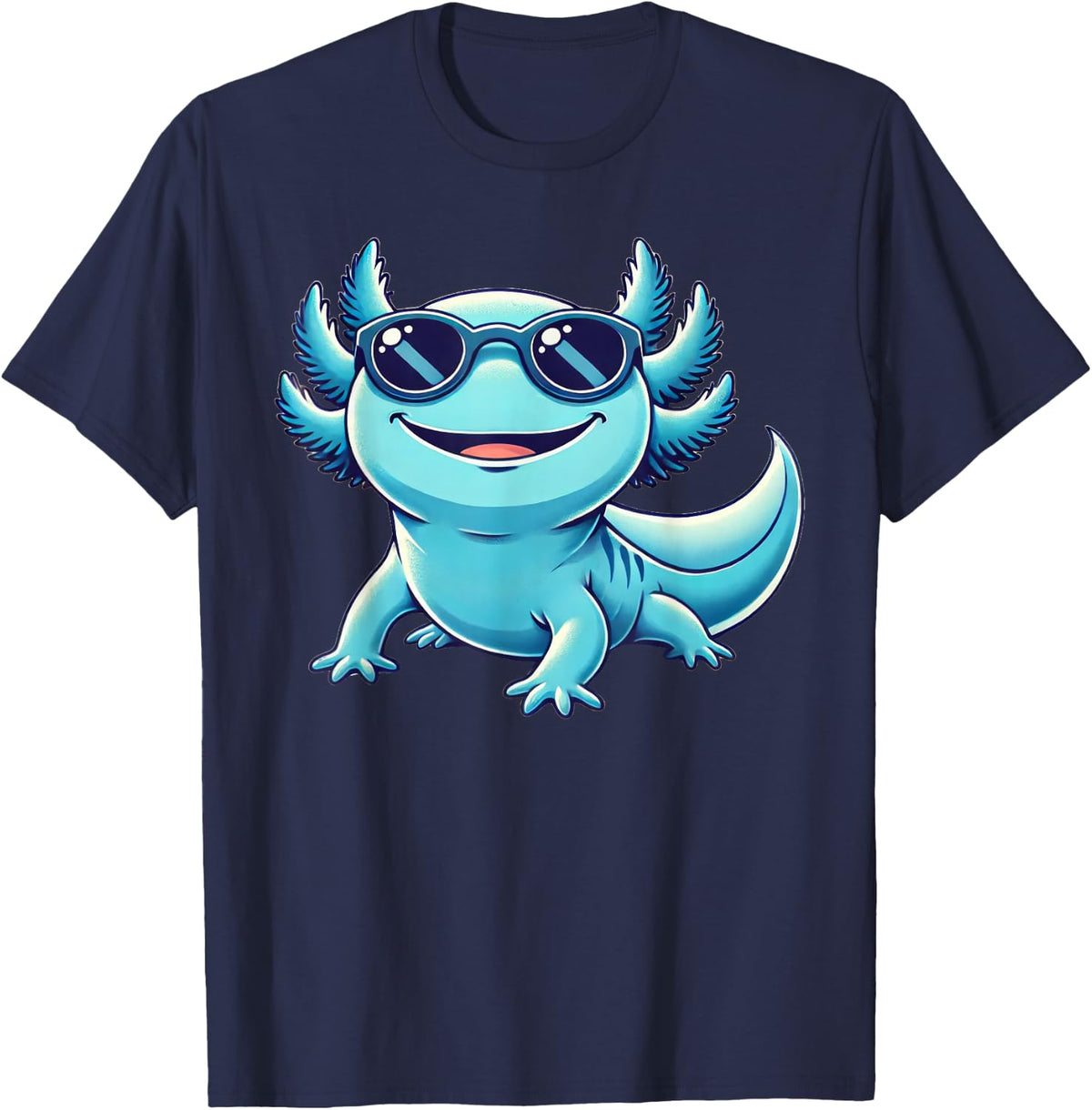 Blue Axolotl Wearing Sunglasses Funny Axolotl T-Shirt - Navy Blue
