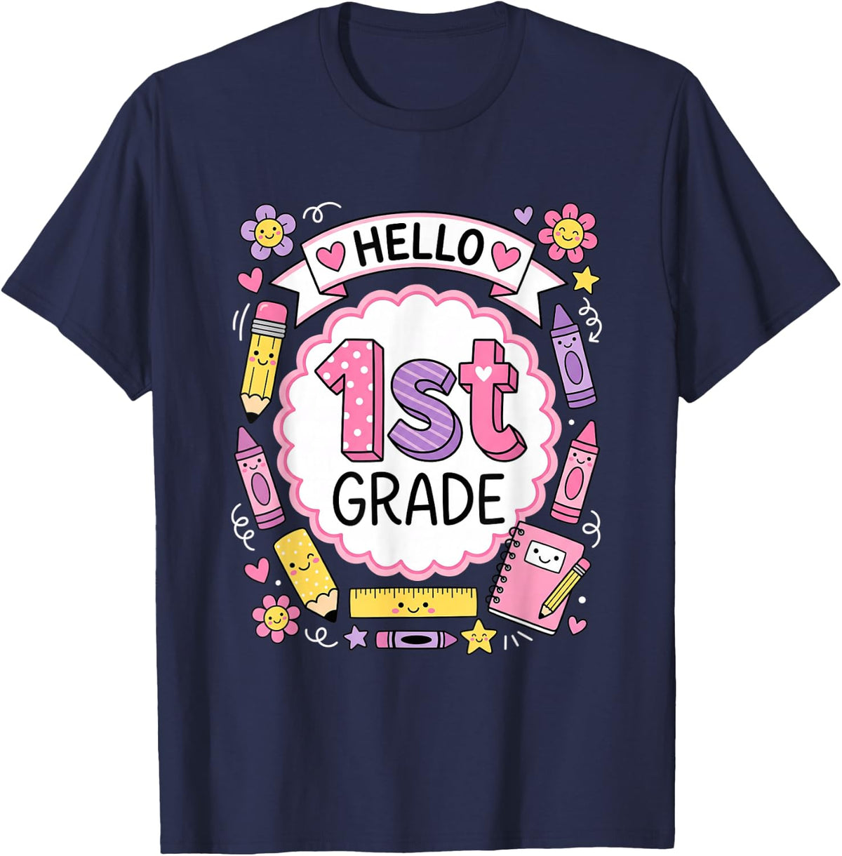 Hello 1ST Grade Back to School Day T-Shirt - Navy Blue