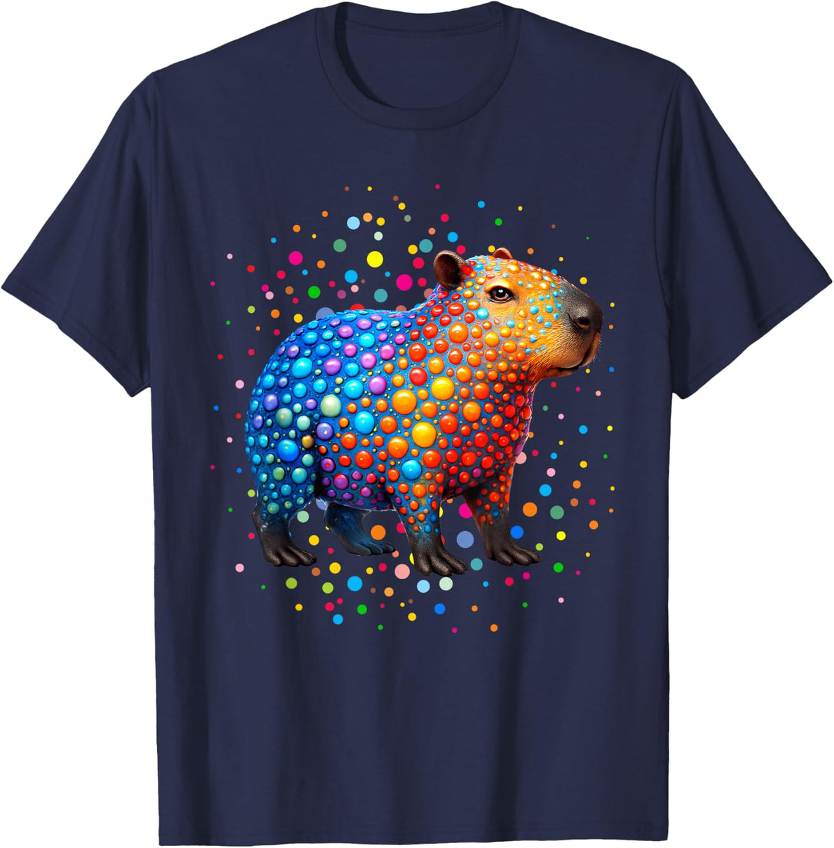 Capybara Lovers Polka Dots Happy Dot Day Girls Boys Kids T-Shirt - Navy Blue