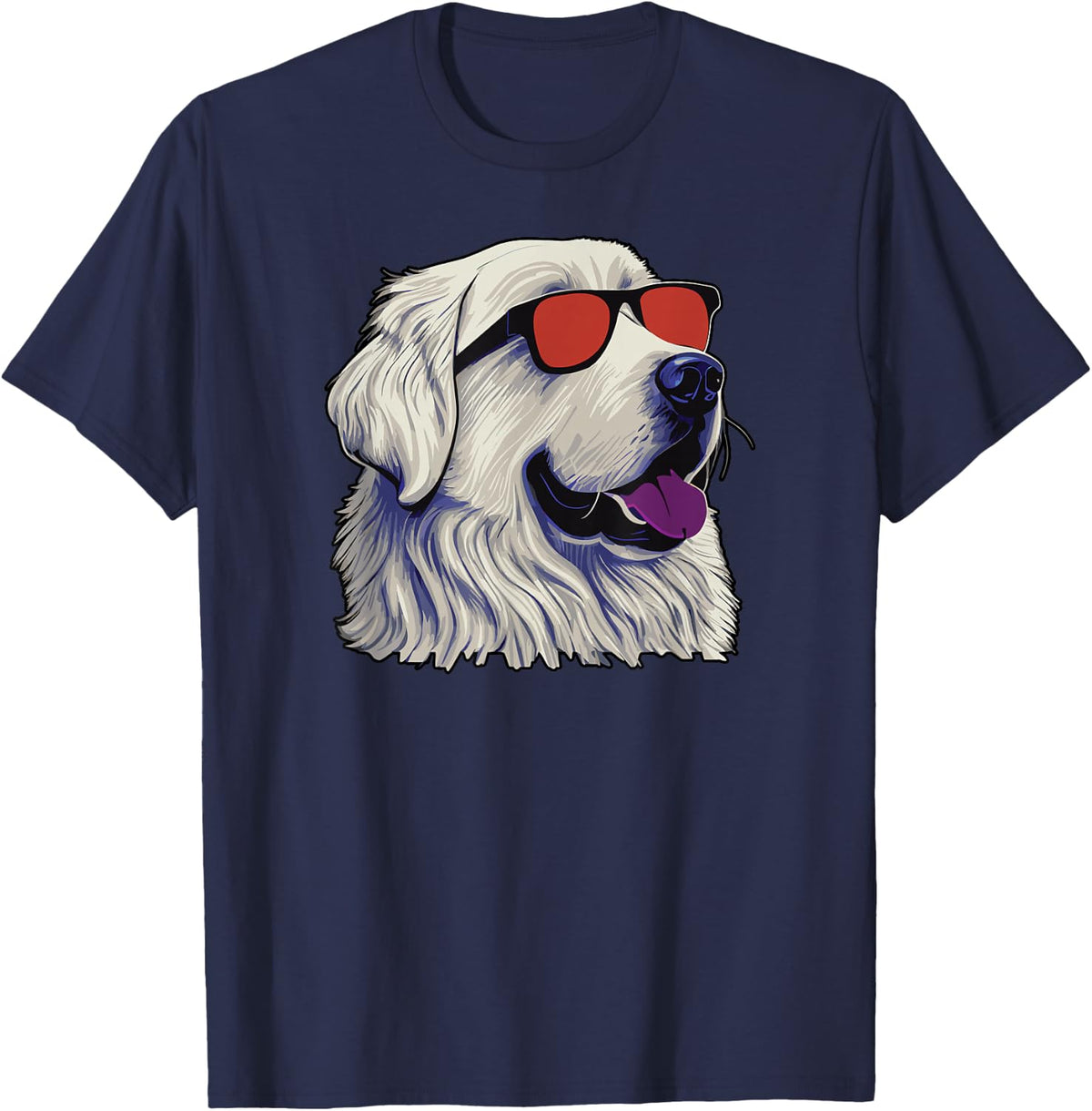 Dad Mom Cool Dog Sunglasses - Great Pyrenees T-Shirt - Navy Blue