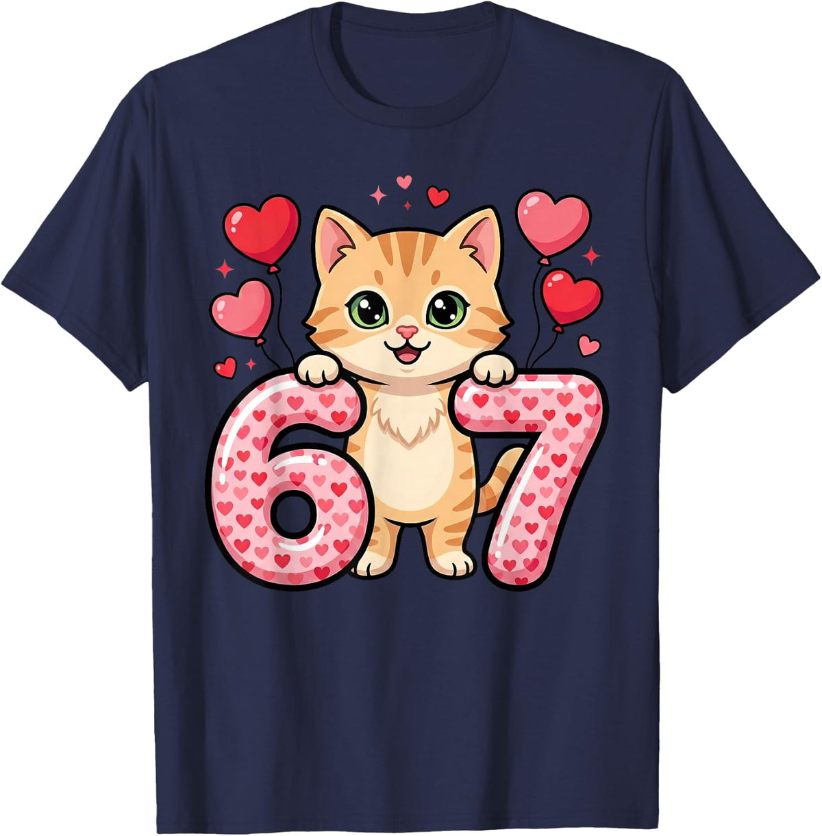 Cute Kitty 67 Heart Cat Love T-Shirt - Navy Blue