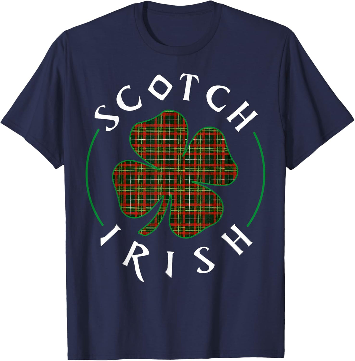 Tartan Shamrock Scots Scotch Irish Pride Ireland T-Shirt - Navy Blue