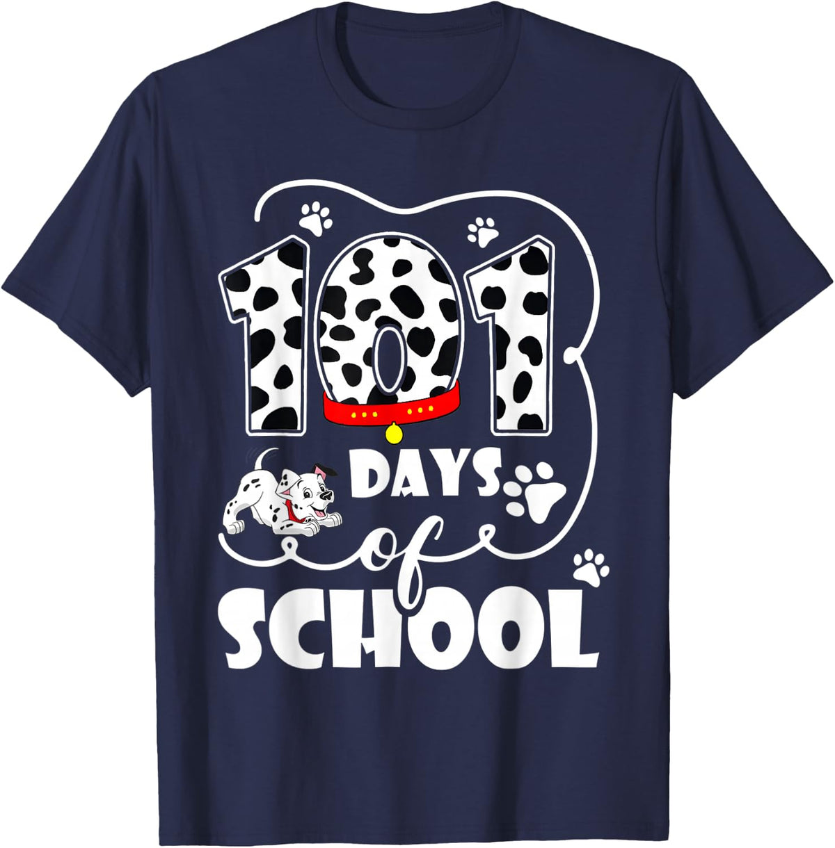 Happy 101 Days School Cute Dog Lover 100 Days Student Kids T-Shirt - Navy Blue