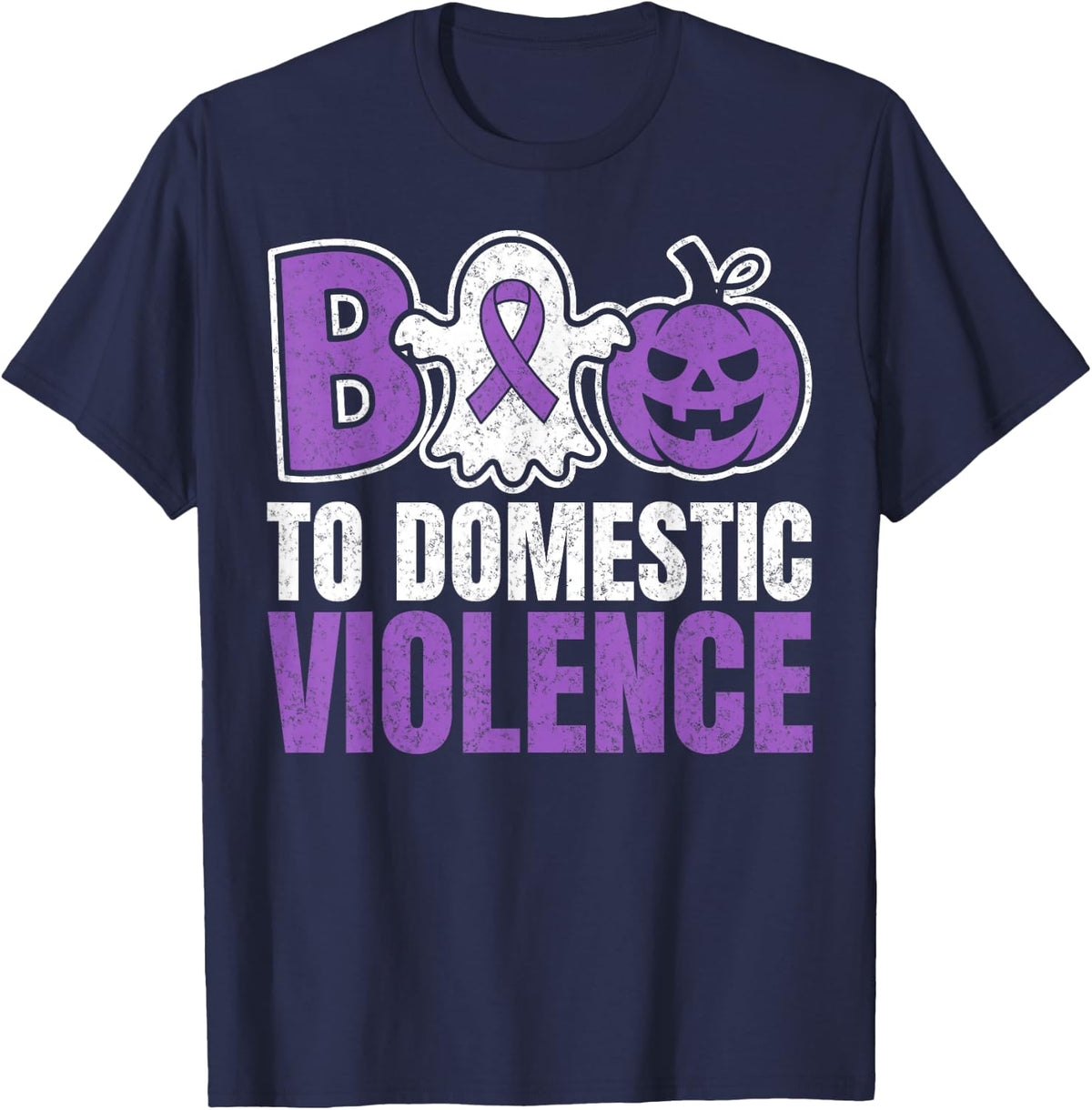 Boo to Domestic Violence Awareness Month DV Ribbon Halloween T-Shirt - Navy Blue