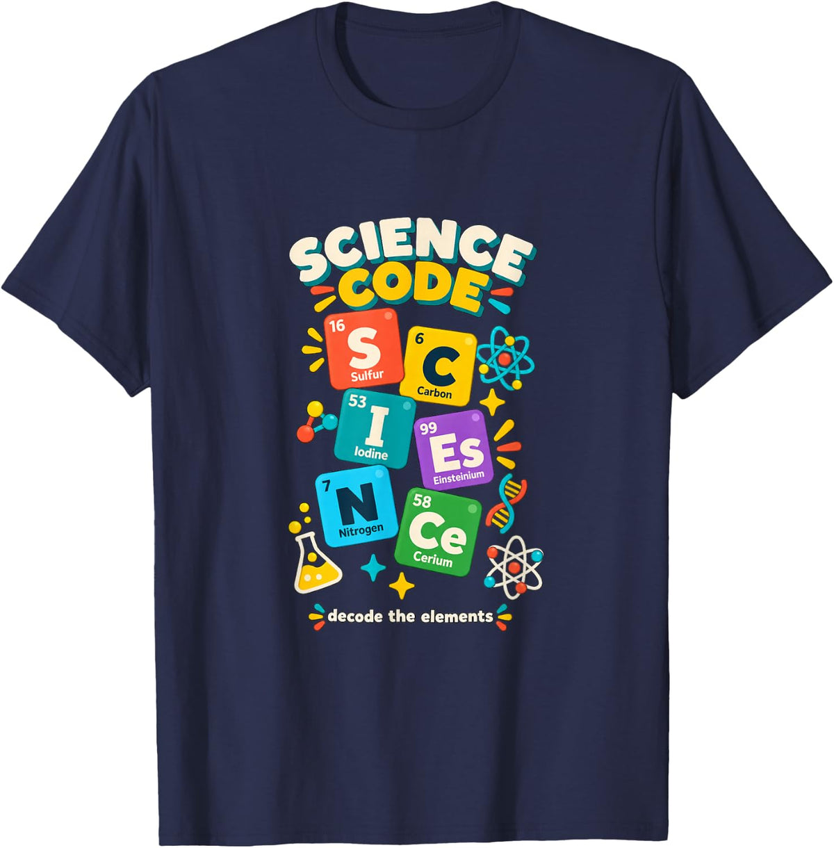 Periodic Table Science Element Puzzle Chemistry T-Shirt - Navy Blue