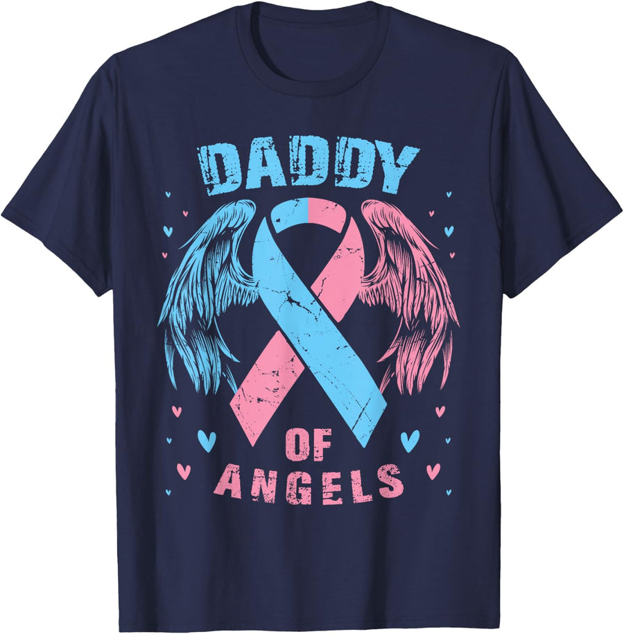 Daddy of Angels Pregnancy Miscarriage Child Loss Pink Blue T-Shirt - Navy Blue