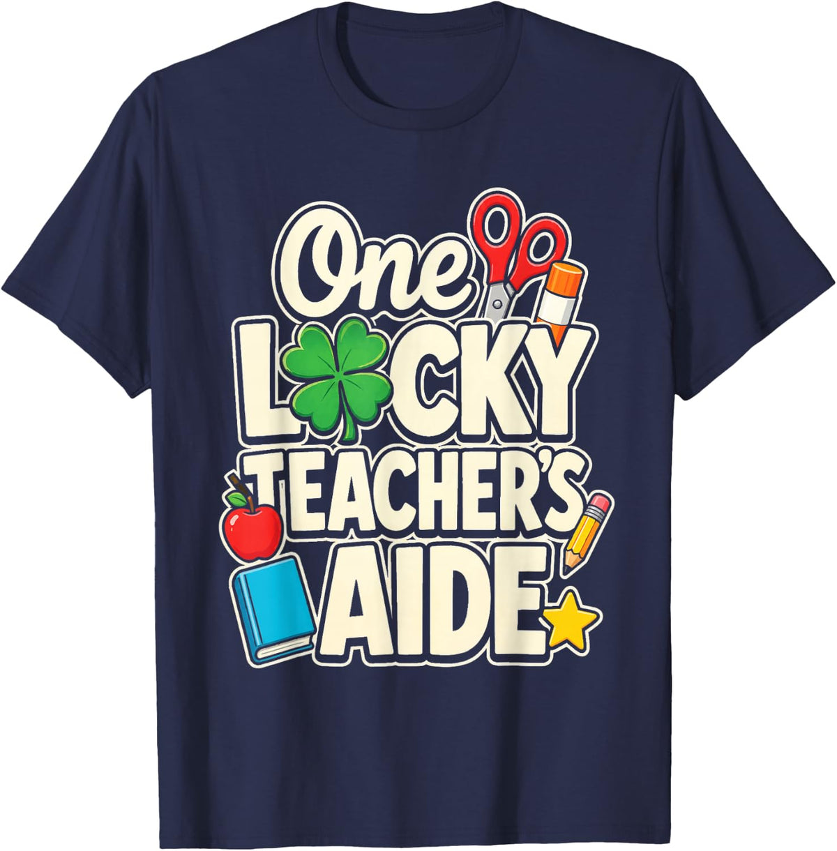 Teacher's Aide One Lucky Paraprofessional St Patricks Day T-Shirt - Navy Blue