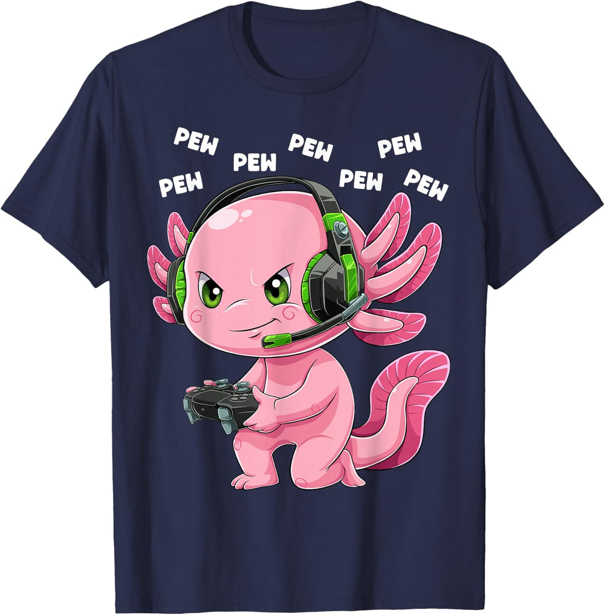 Gamer Axolotl Shirt Gamesolotl Fish Gaming Video Gamer Anime T-Shirt - Navy Blue