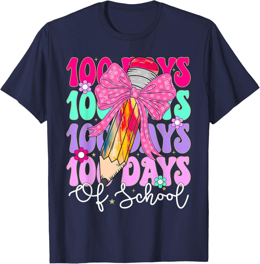 100 Days Of School Teacher 100th Day Of School Girls Kids T-Shirt - Navy Blue