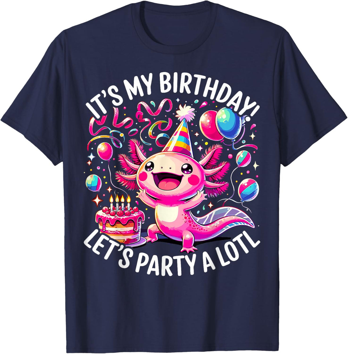 Birthday Axolotl Party T-Shirt - Navy Blue