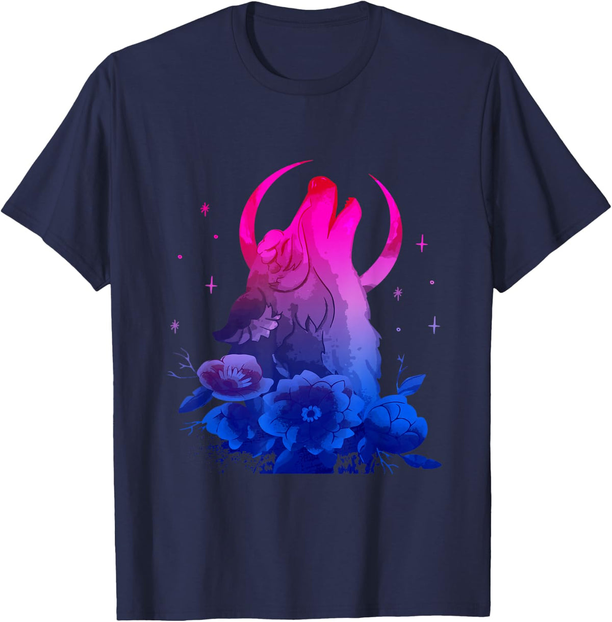 Bi Pride Bisexuality Bisexual Flag Howling Wolf Bisexual T-Shirt - Navy Blue