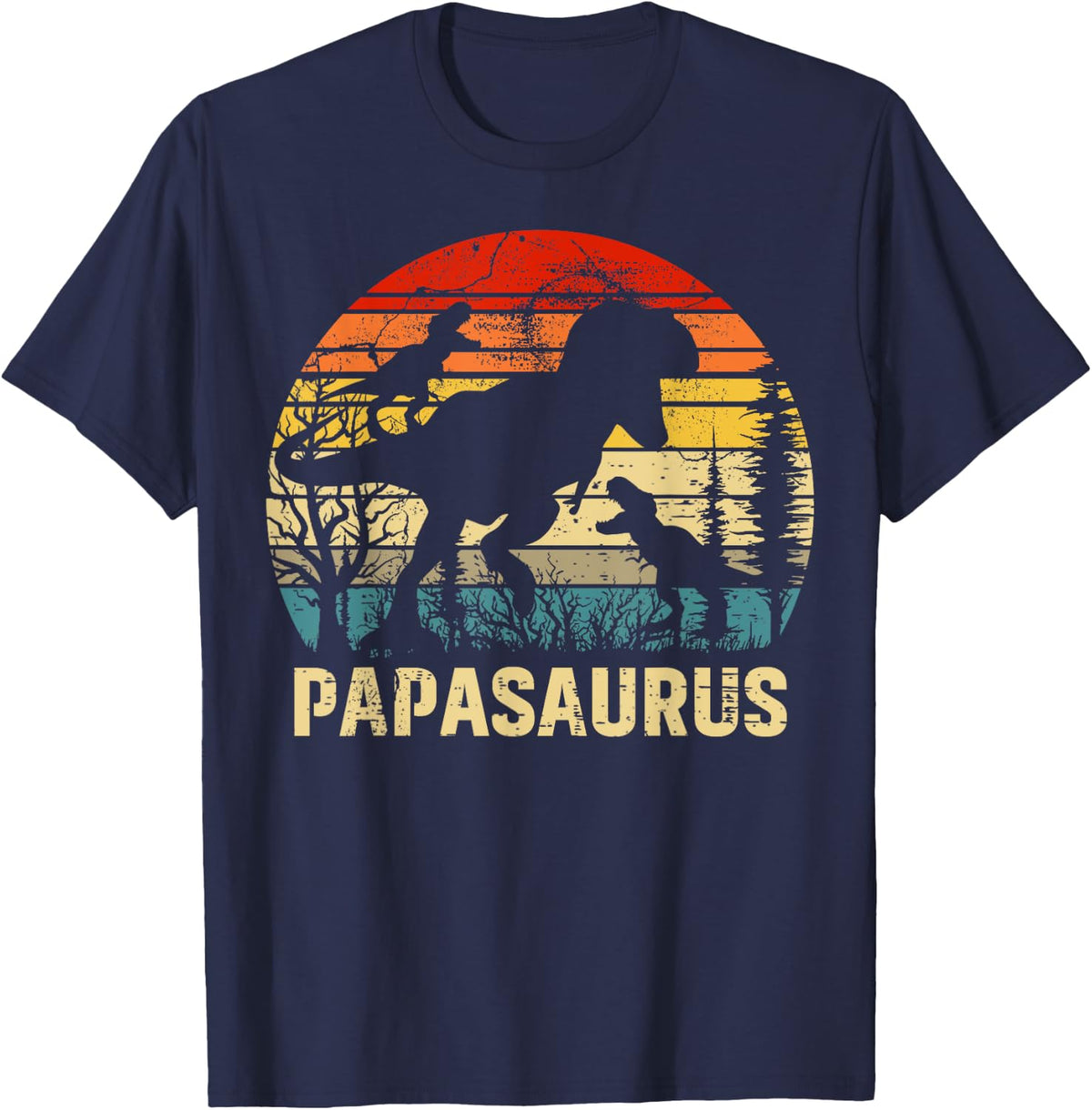 Papa Dinosaur Papasaurus 2 Two kids xmas christmas T-Shirt - Navy Blue