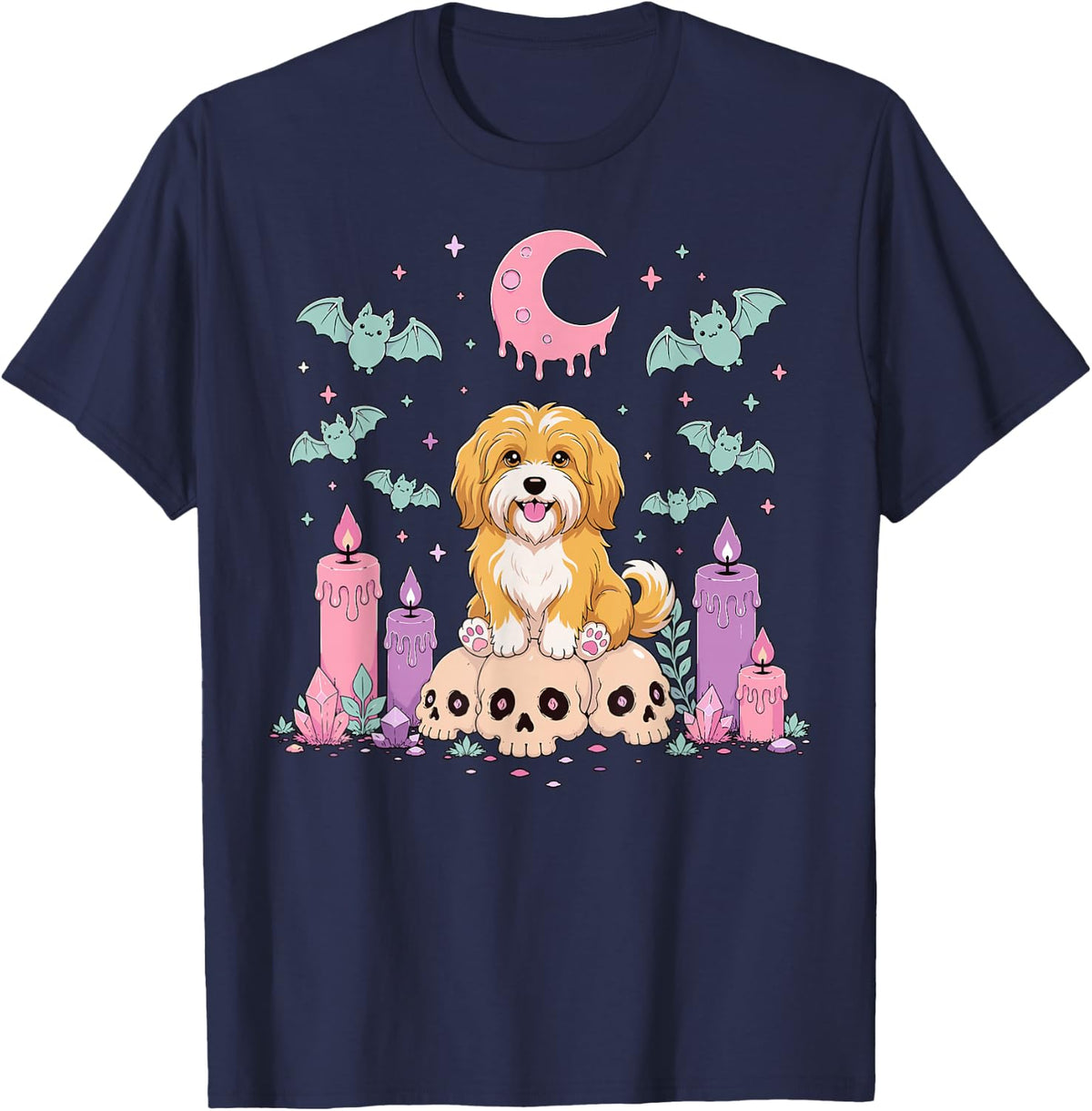 Havanese Dog Lover Kawaii Pastel Goth T-Shirt - Navy Blue