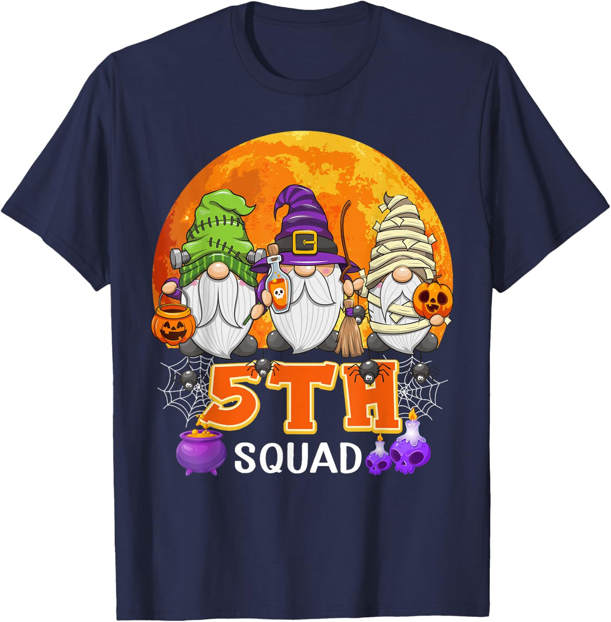 5th Squad Halloween 5th Grader Gnome Matching T-Shirt - Navy Blue