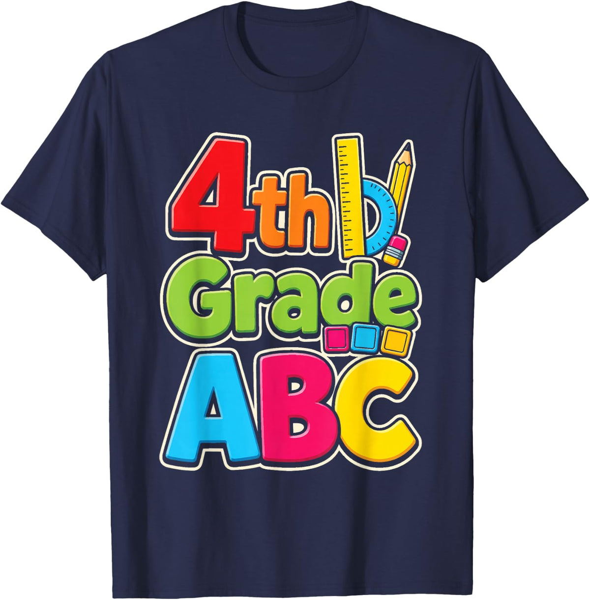 4th Grade ABC Pencil Ruler Protractor Colored Squares T-Shirt - Navy Blue