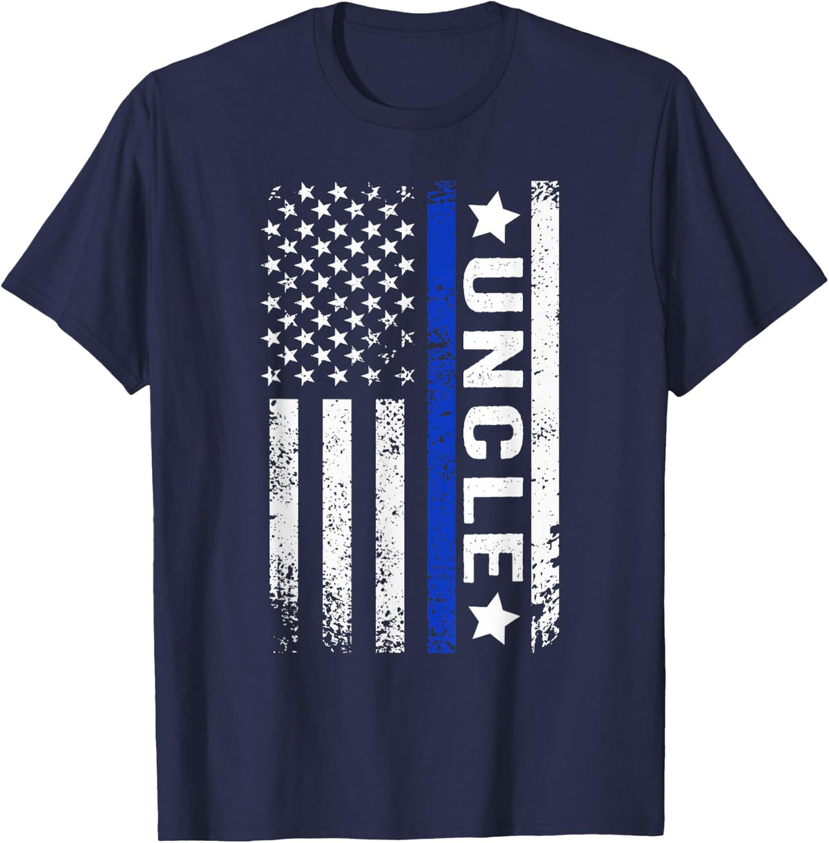 Police Uncle US Flag Uncle of A Police Officer Uncle T-Shirt - Navy Blue