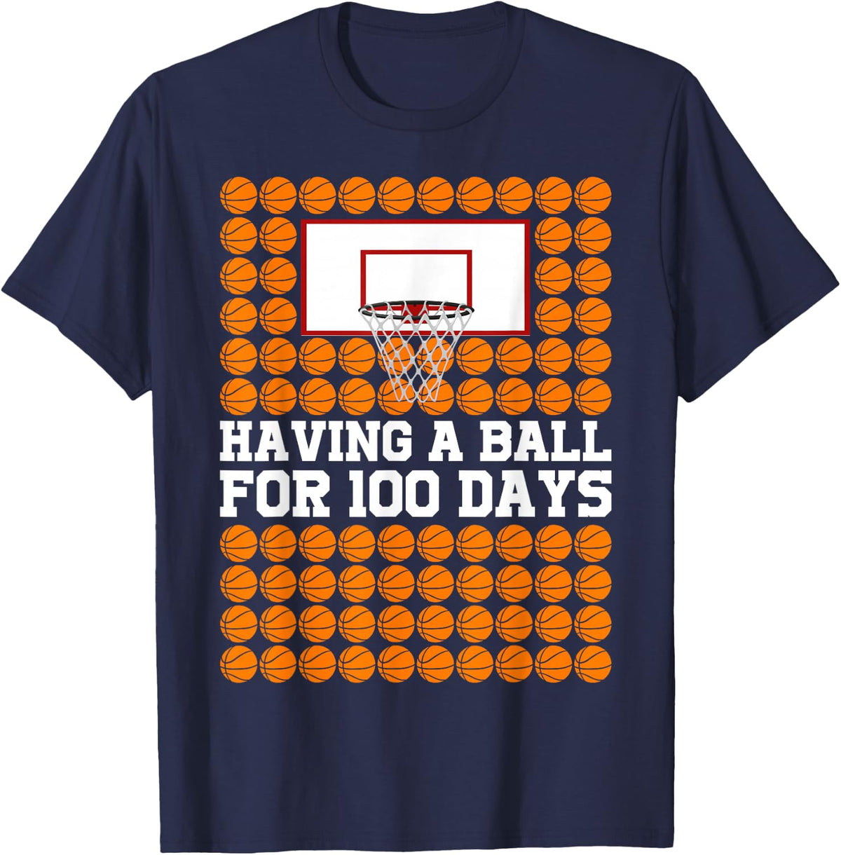 100 Days Of School Basketball 100th Day Balls For Boys Kids T-Shirt - Navy Blue